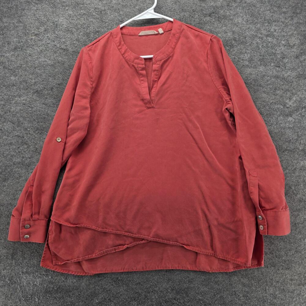 Soft Surroundings Shirt Womens Petite Medium Rust Tencel Tunic Layered Hem
